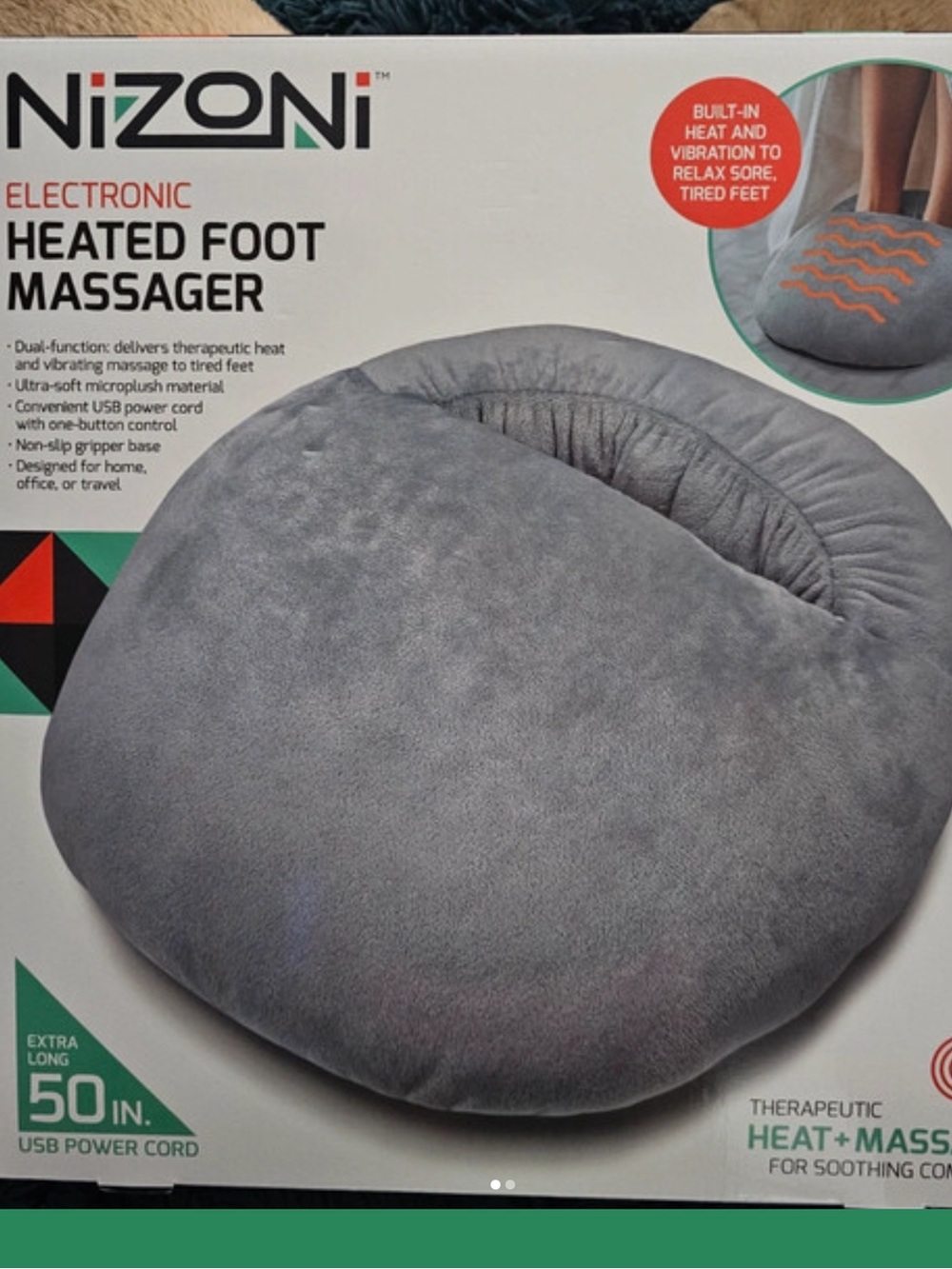 “New In Box”. NIZONI Electronic Therapeutic Heat Foot Massager. USB Power Cord.